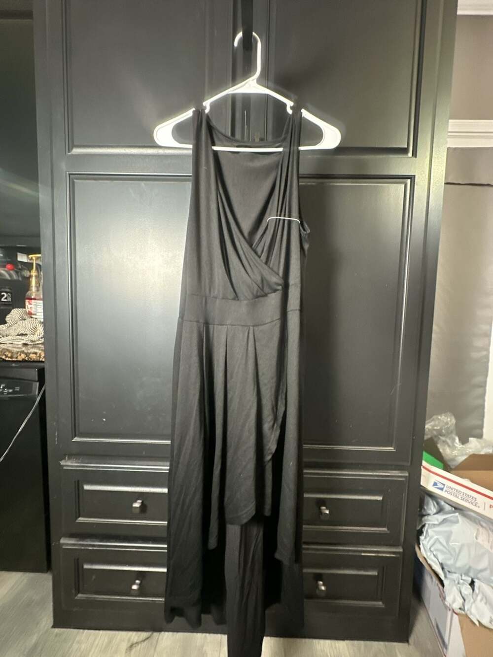 Halara Sleeveless V-Neck High-Low Crossover Hem Flowy Midi Dress#866